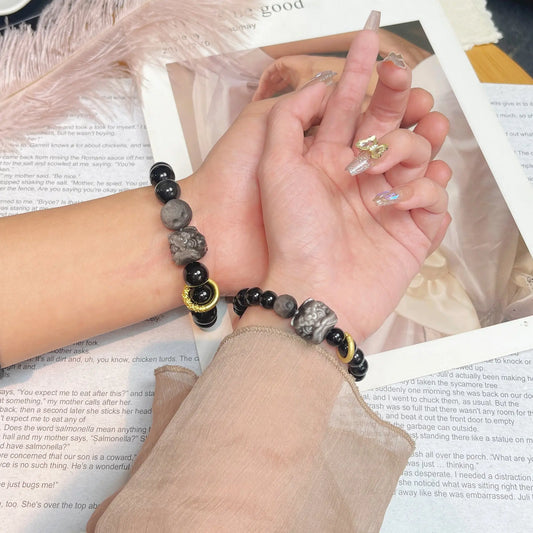 Timeless Love - Couples Bracelet Obsidian Lion Protection Charm Bracelet
