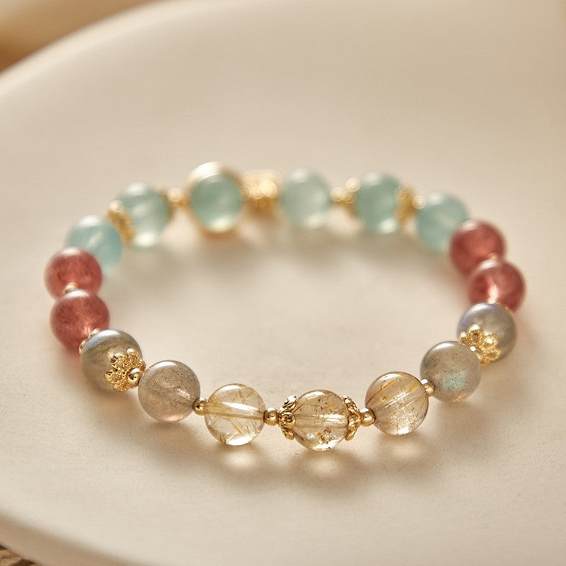 Love and Peace - Aquamarine Rose Quartz Moonstone Balance Bracelet