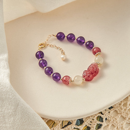 Love and Wisdom - Strawberry Quartz and Amethyst Bracelet