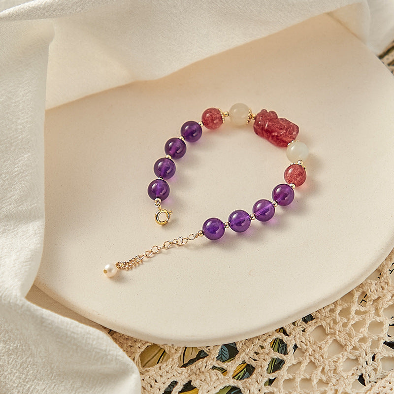 Love and Wisdom - Strawberry Quartz and Amethyst Bracelet