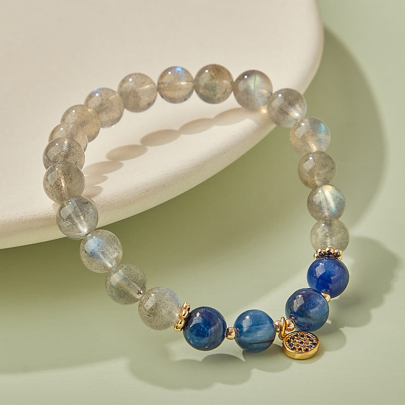 Peaceful Heart - Gray Moonstone Blue Quartz Wisdom Bracelet