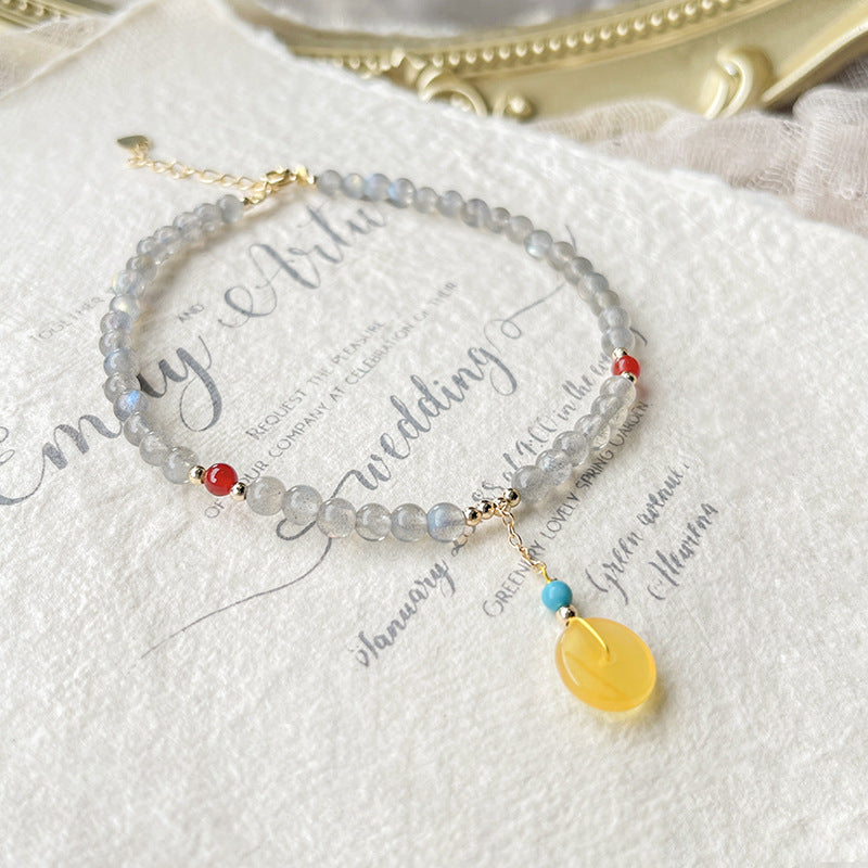 Peaceful heart - Gray Moonlight Beeswax Charm Anklet