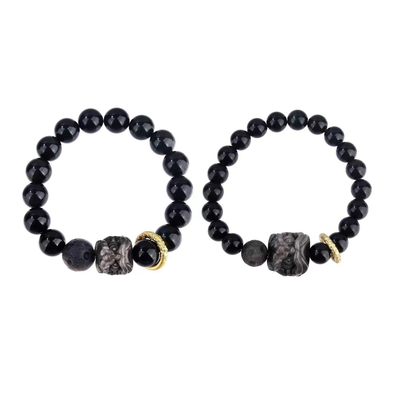 Timeless Love - Couples Bracelet Obsidian Lion Protection Charm Bracelet