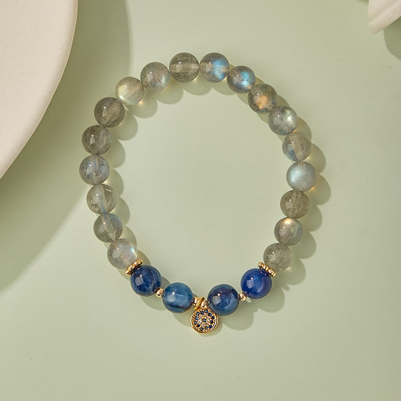 Peaceful Heart - Gray Moonstone Blue Quartz Wisdom Bracelet