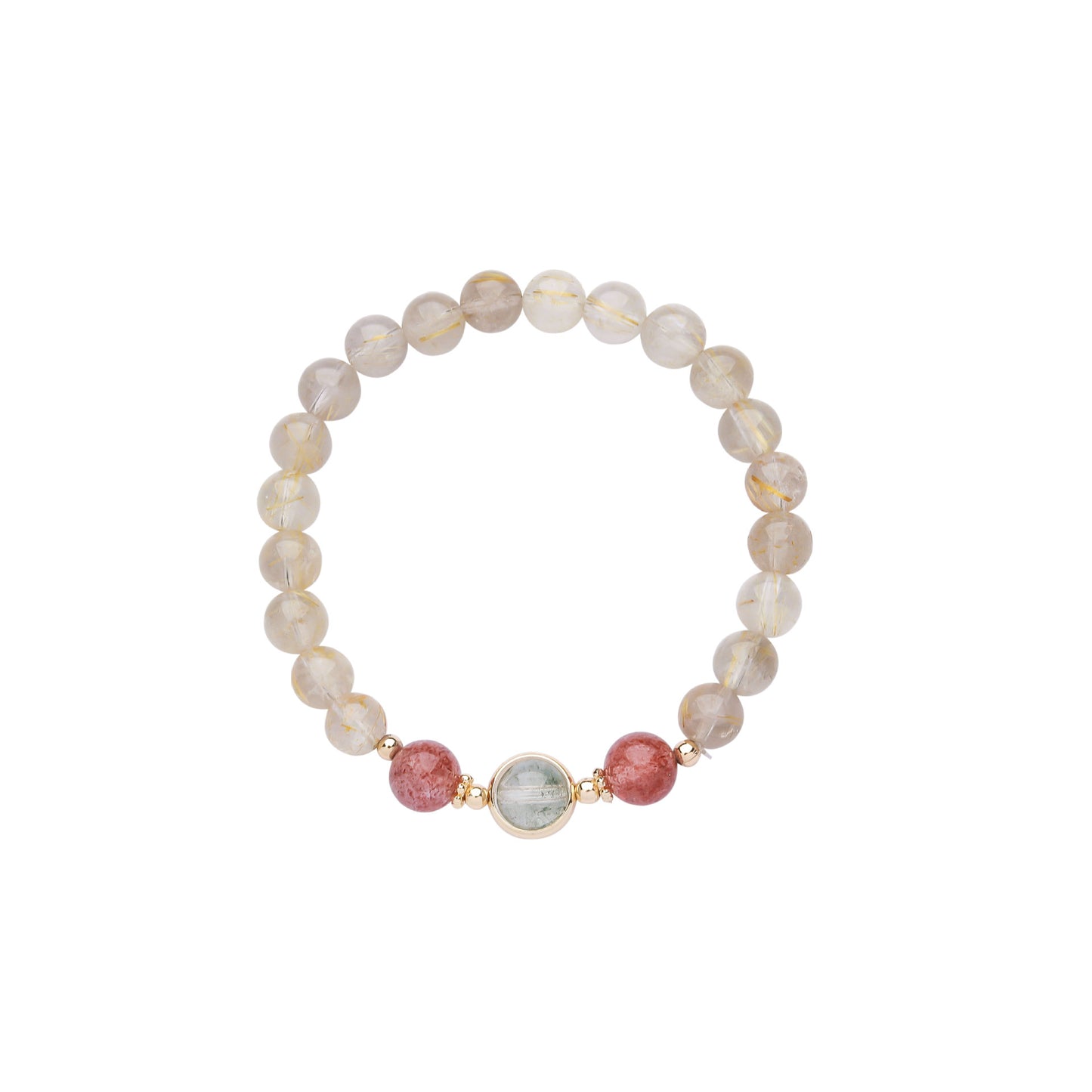 Eternal Bliss - Gold Rutilated Quartz Strawberry Quartz Wealth Bracelet