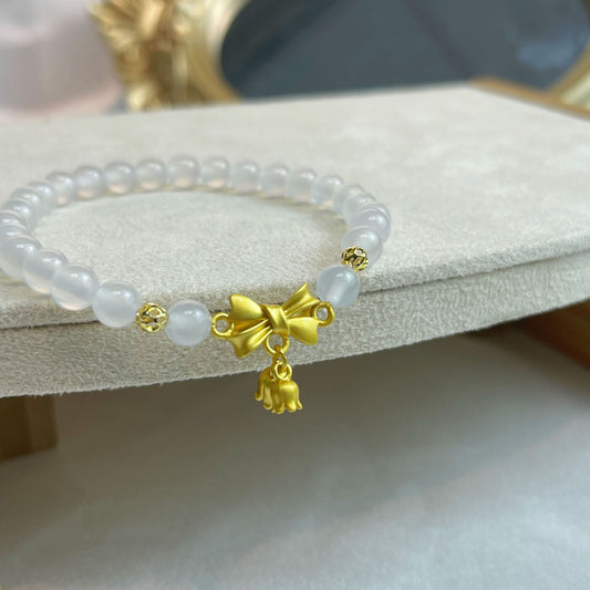 Divine Healing - Agate Flower Bow Tie Healing Charm Bracelet