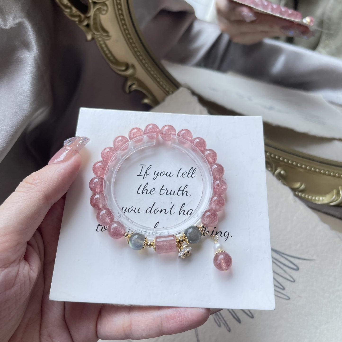 Embrace of Love - Strawberry Quartz Love Charm Bracelet
