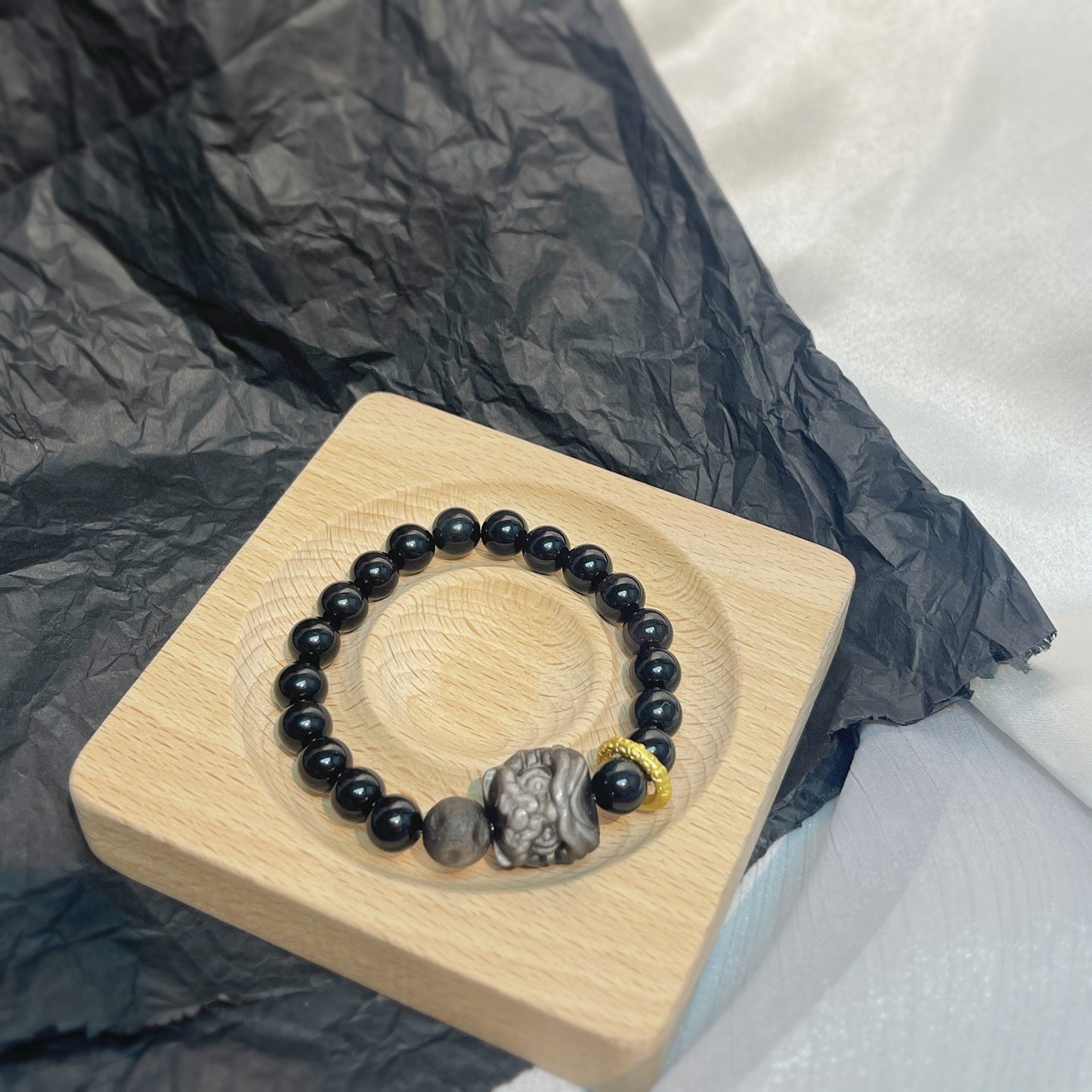 Timeless Love - Couples Bracelet Obsidian Lion Protection Charm Bracelet